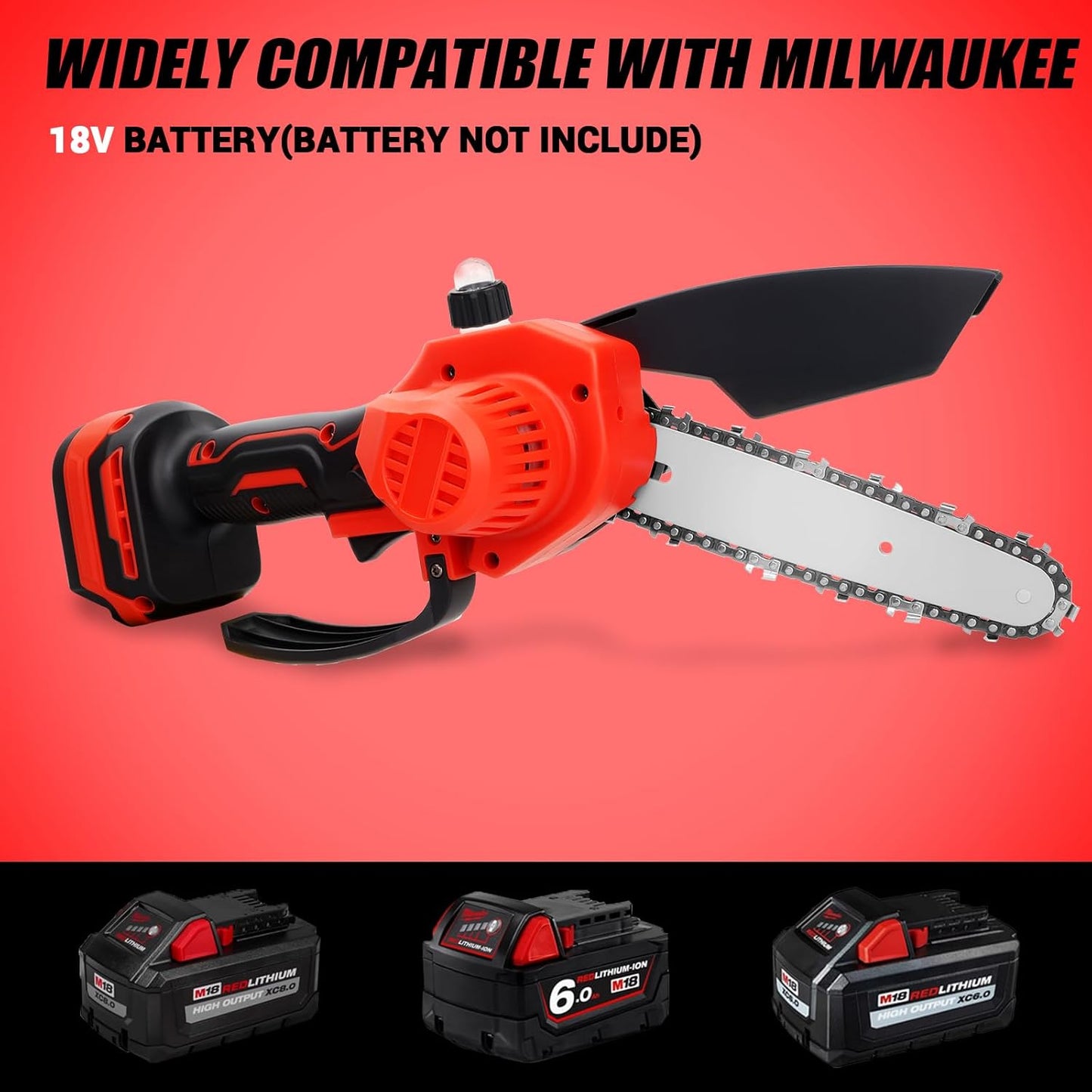 Mini Cordless Chainsaw for Milwaukee M18 Battery – 6" & 8" Brushless with Auto Oiler & Tool-Free Tensioner