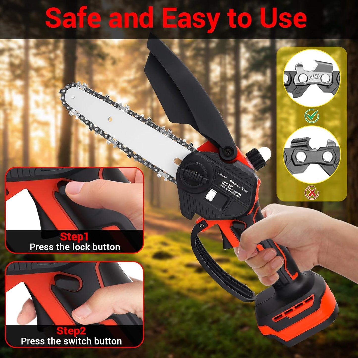 Mini Cordless Chainsaw for Milwaukee M18 Battery – 6" & 8" Brushless with Auto Oiler & Tool-Free Tensioner