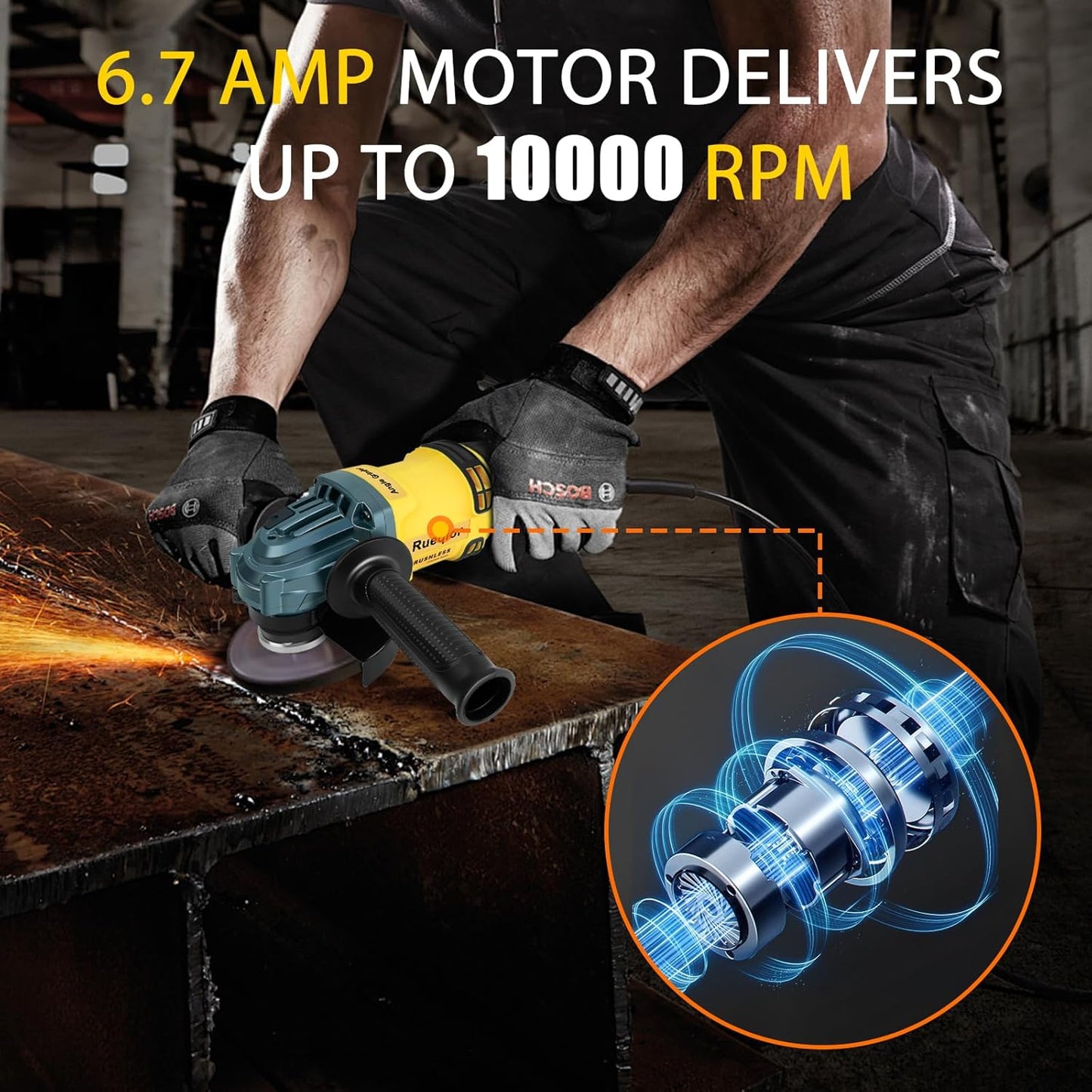 Cordless Angle Grinder, 4-1/2" Brushless 10000 RPM, 3-Speed, Compatible with DEWALT 20V MAX Battery (Tool Only)