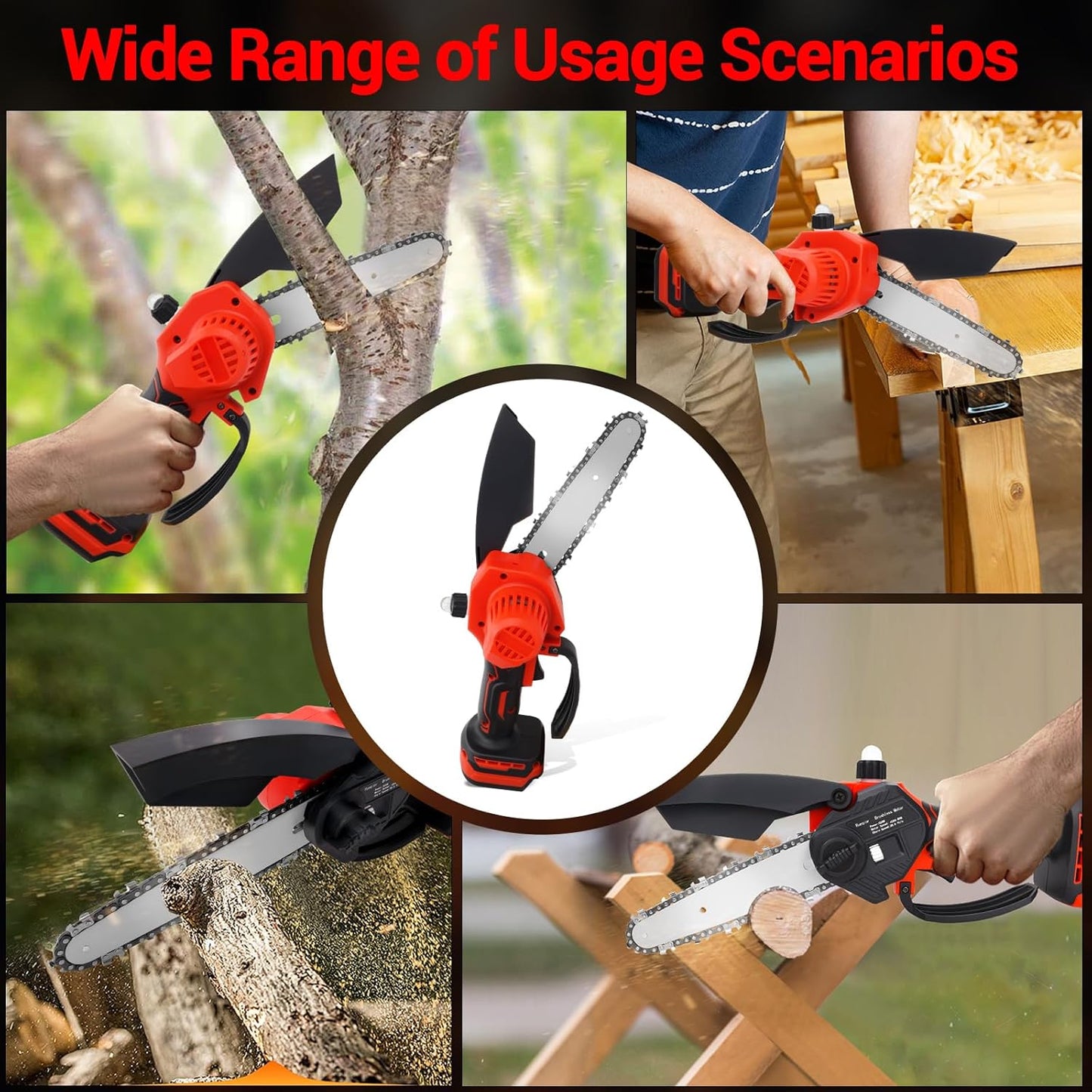 Mini Cordless Chainsaw for Milwaukee M18 Battery – 6" & 8" Brushless with Auto Oiler & Tool-Free Tensioner